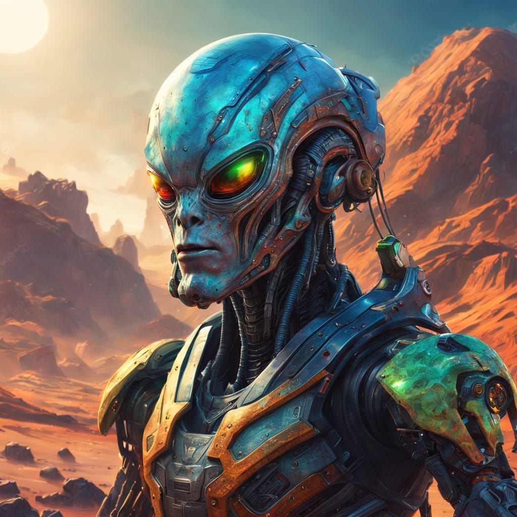 Cybernetic Alien: Hyperrealistic Planet Portrait