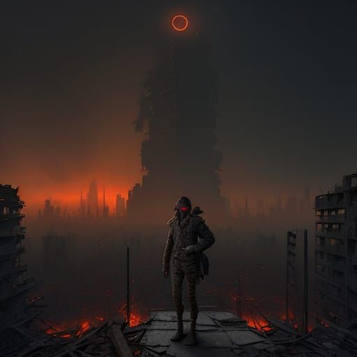 Survivor Amidst Post-Apocalyptic Ruins in Hyper-Realistic 8K