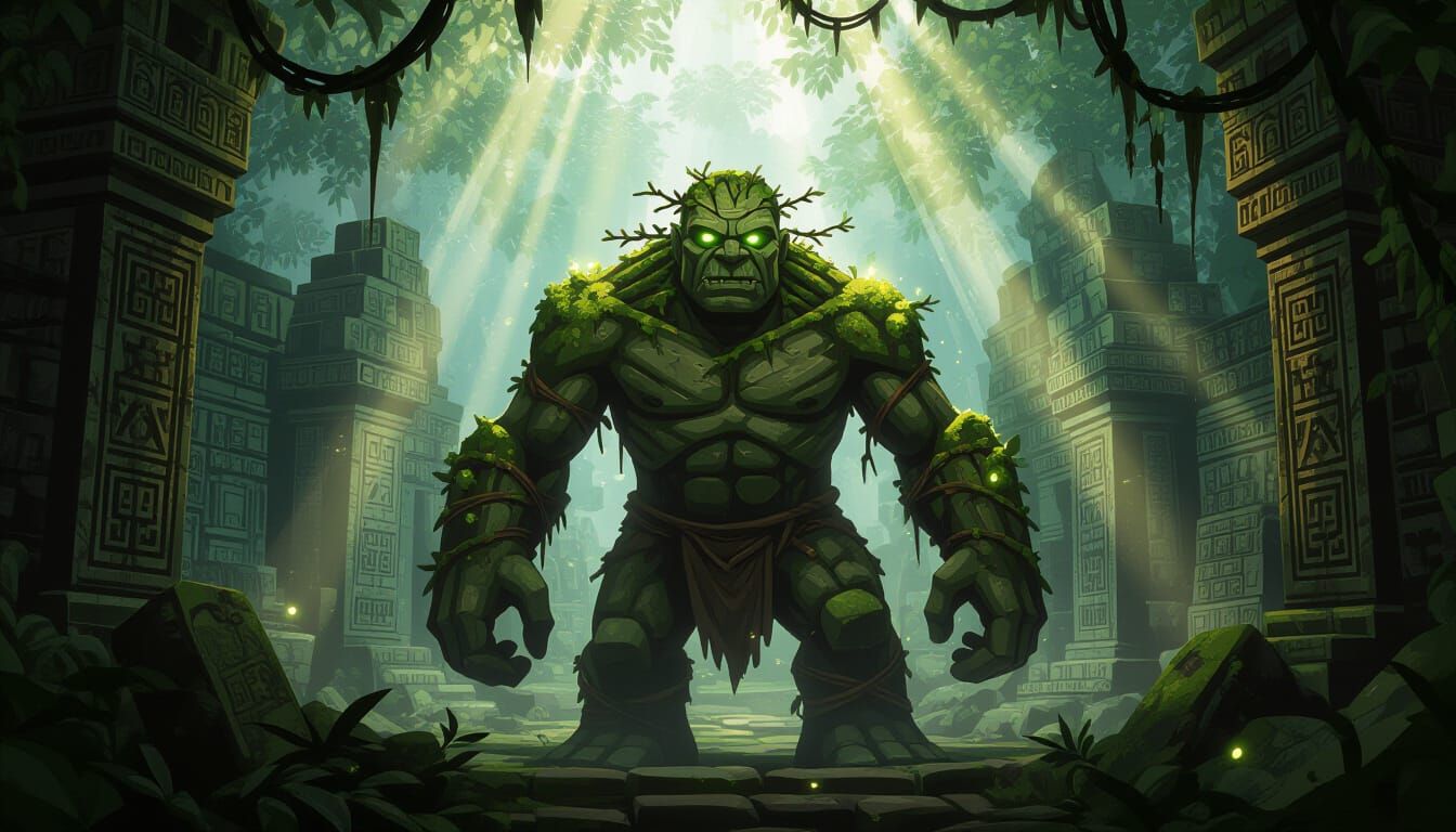 Ancient Golem Awakens in Enchanted Jungle Temple