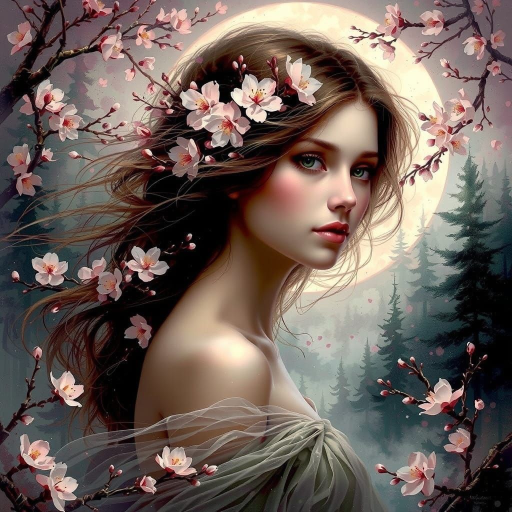 Cherry Blossoms Dancing in Impressionistic Style