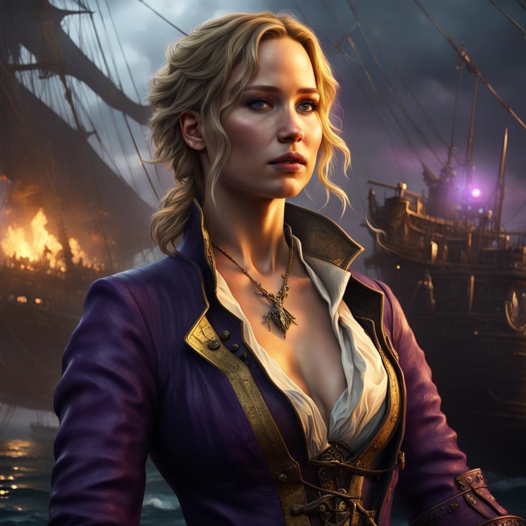 Jennifer Lawrence as Pirate: Dark Fantasy Concept Art