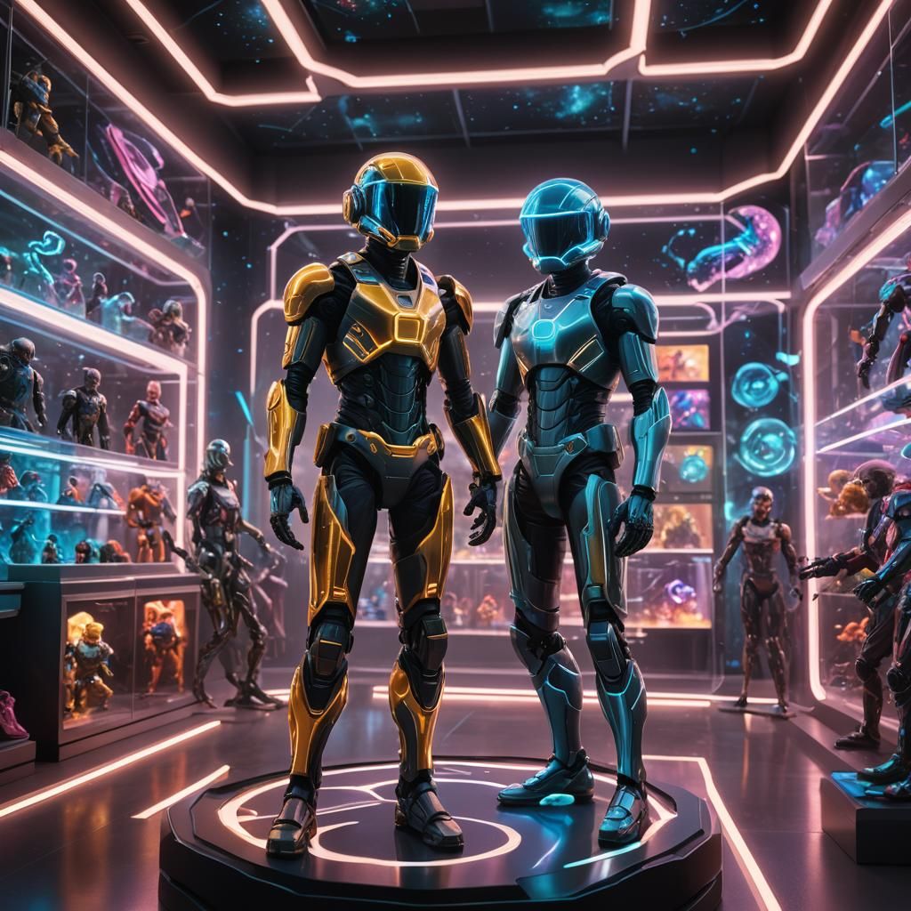 Futuristic Toy Store Display in Cyberpunk Style