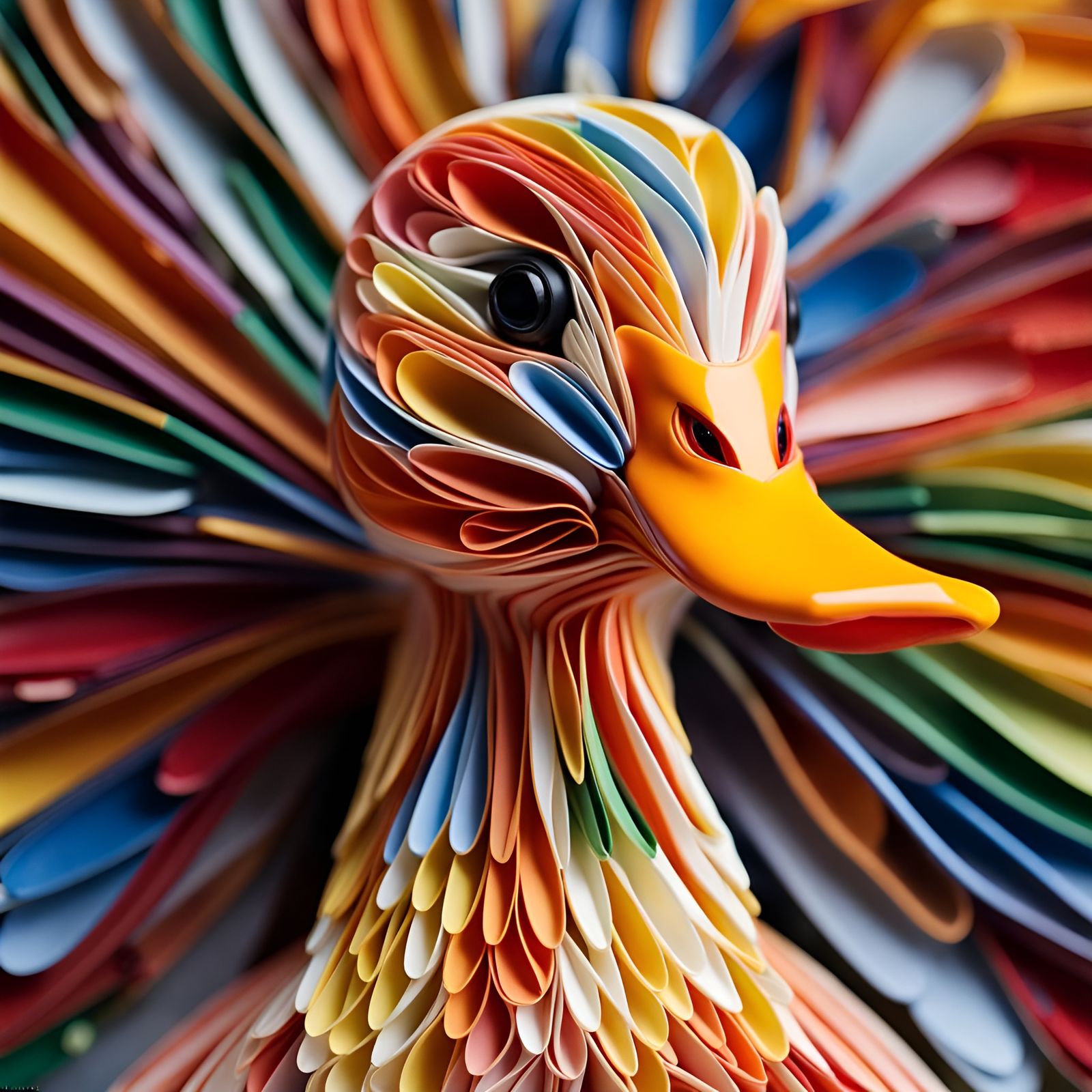 Abstract Quilled Paper Duck Portrait in Colorful Detail