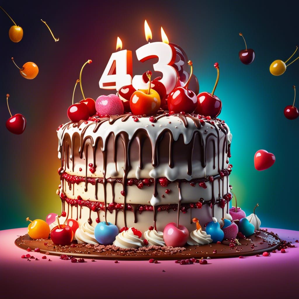 Hyperrealistic Cake with Candles Celebrating Forty-Three