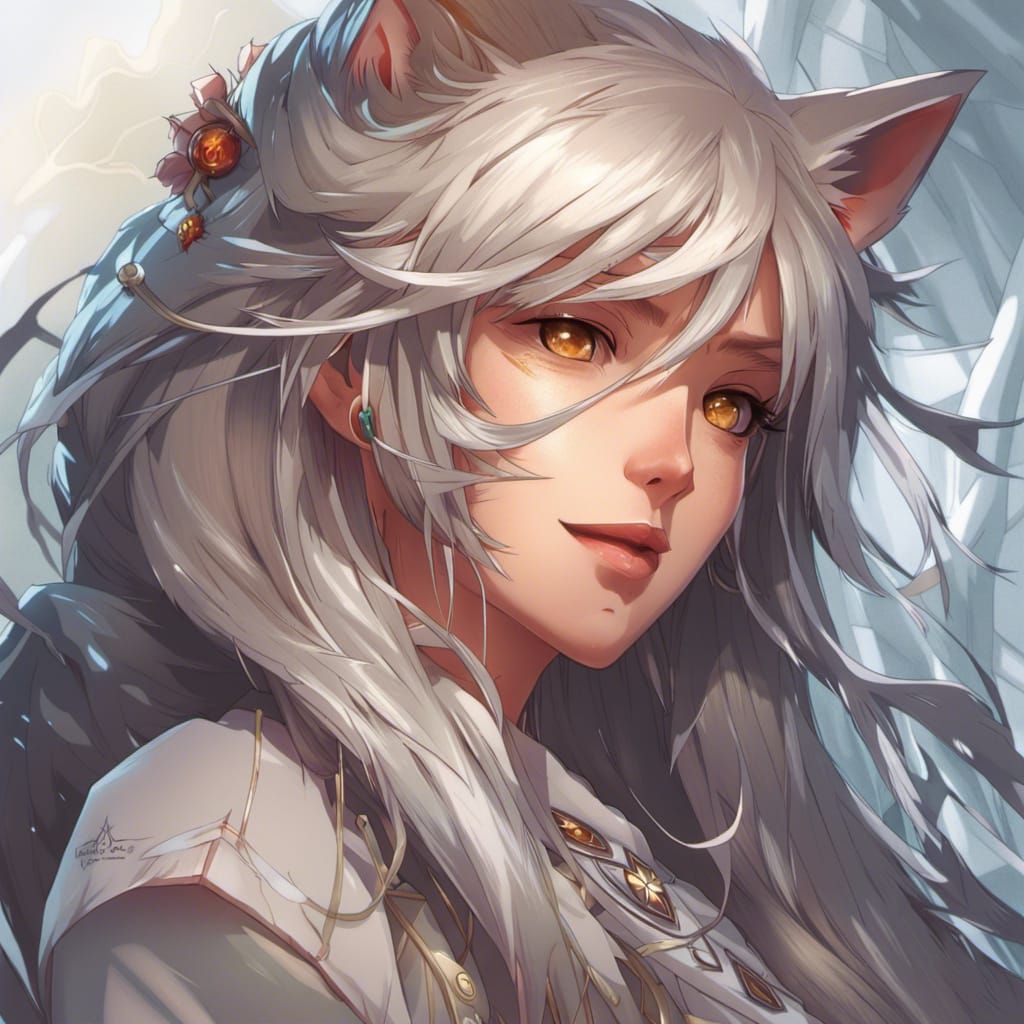 Anime Wolf Girl Portrait in Manga Style