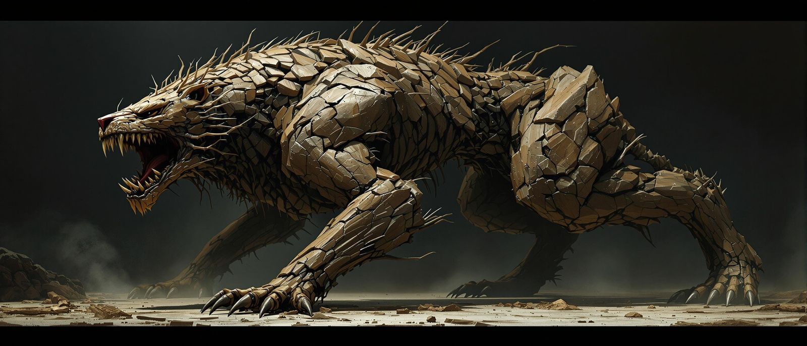 Biomechanical Lion Creature in Eerie Lighting