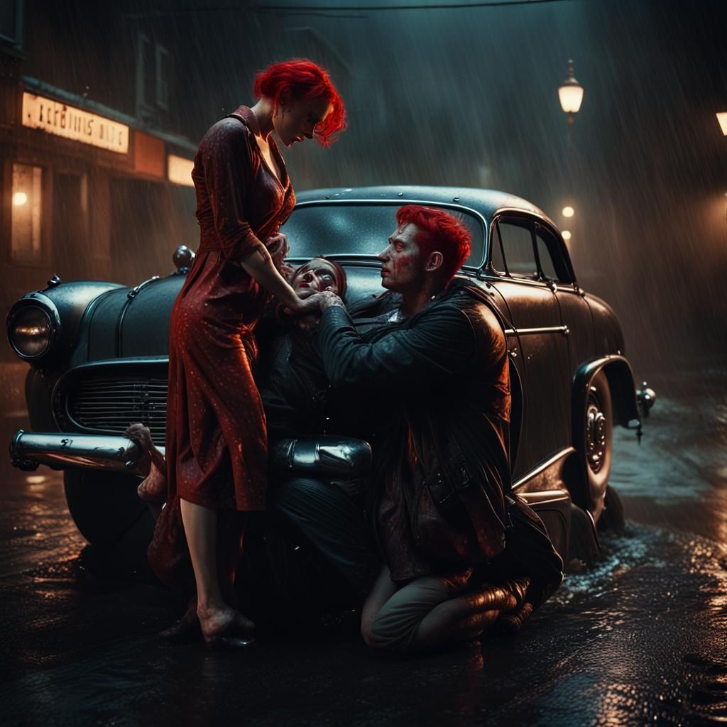 Film Noir Housewife's Revenge on a Rainy Street