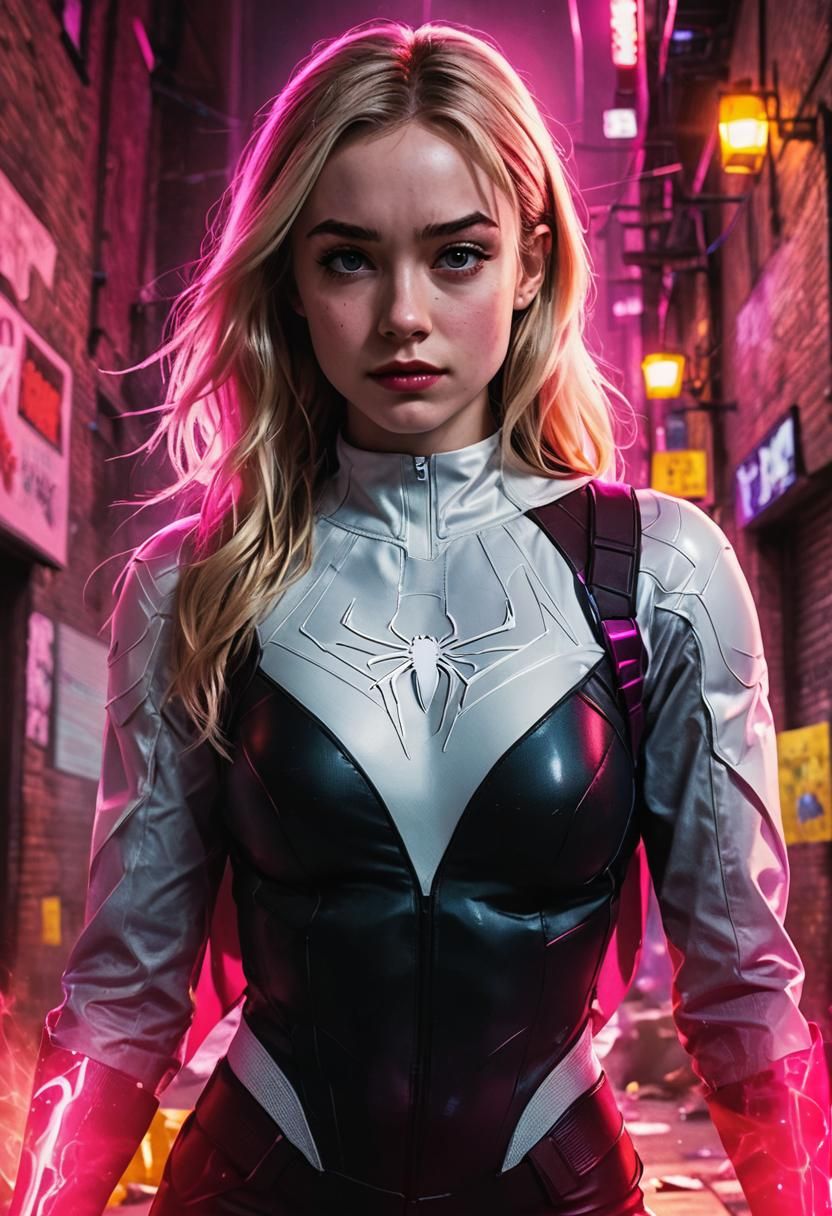 Spider-Gwen in Dark Alleyway, Comic Book Art