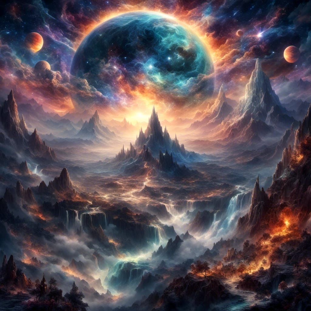 Ethereal Galaxy with Black Hole and Distant World