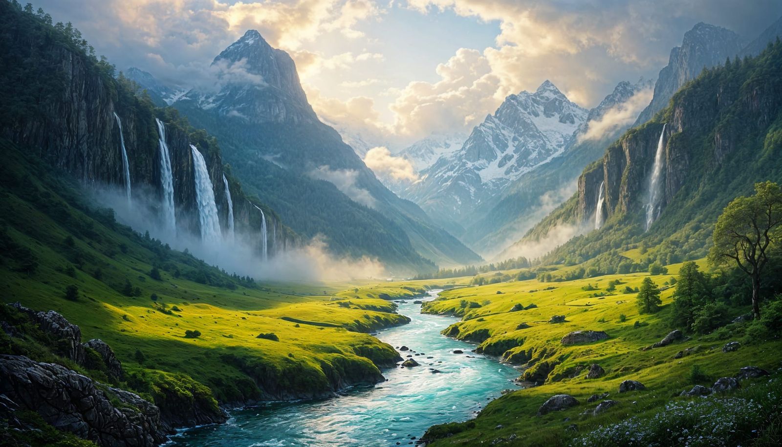 Idyllic Valley Landscape in Bierstadt Style