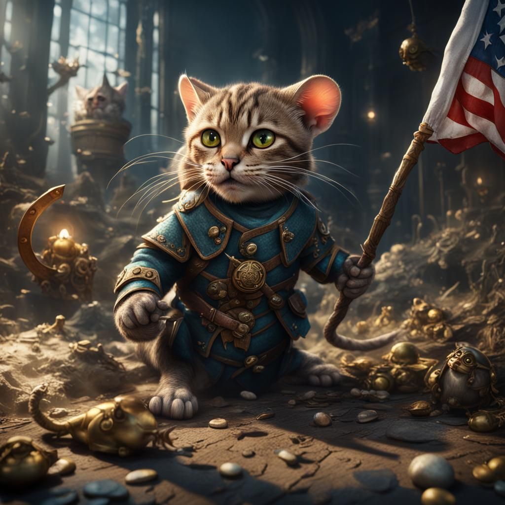 Voracious Cat and Frightened Mouse in 8k Rendering