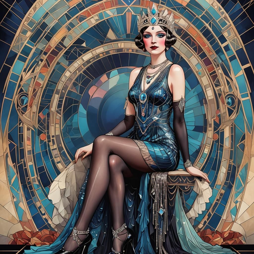 Art Deco Burlesque Woman in Flapper Dress