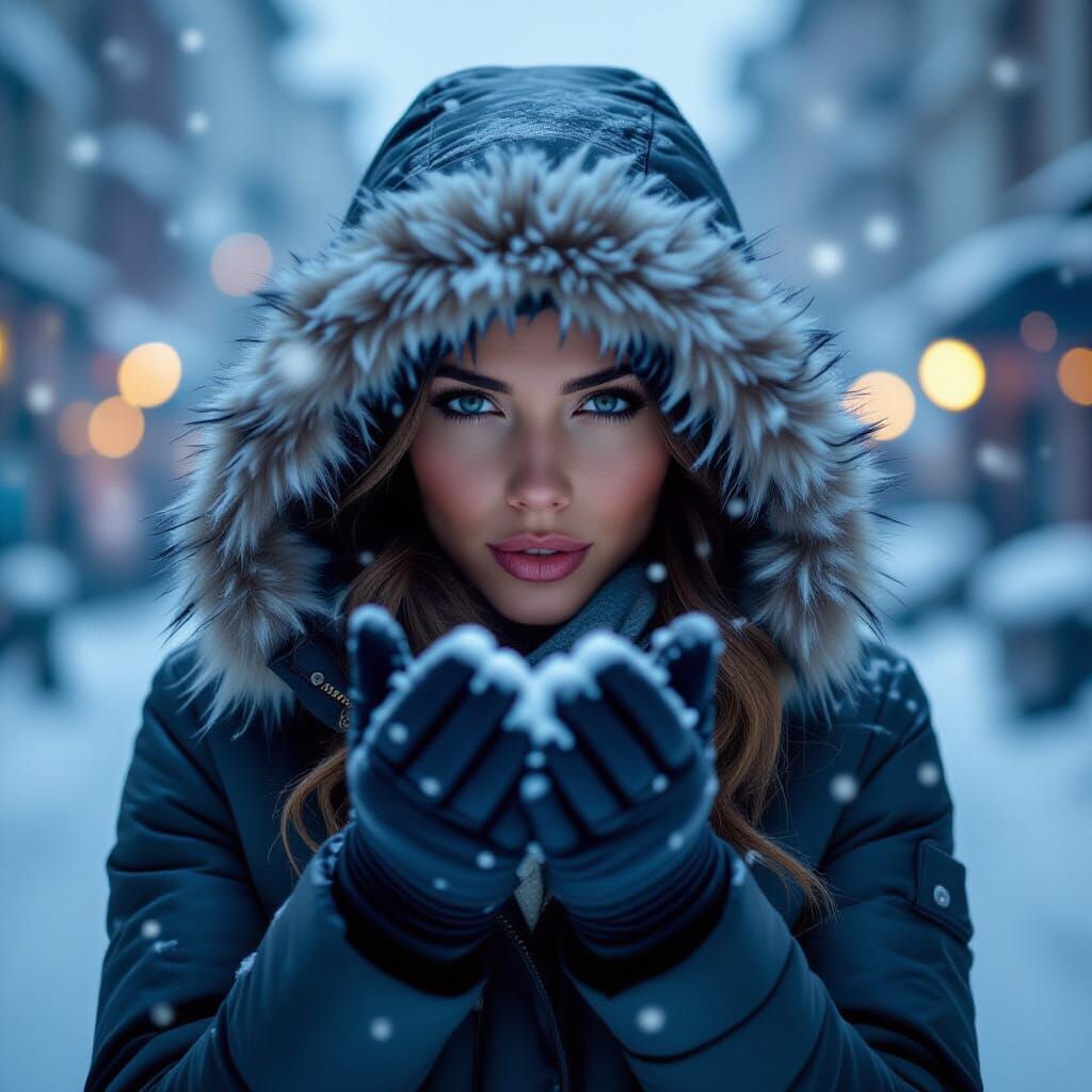 Woman in Winter Jacket Stares Down Cold