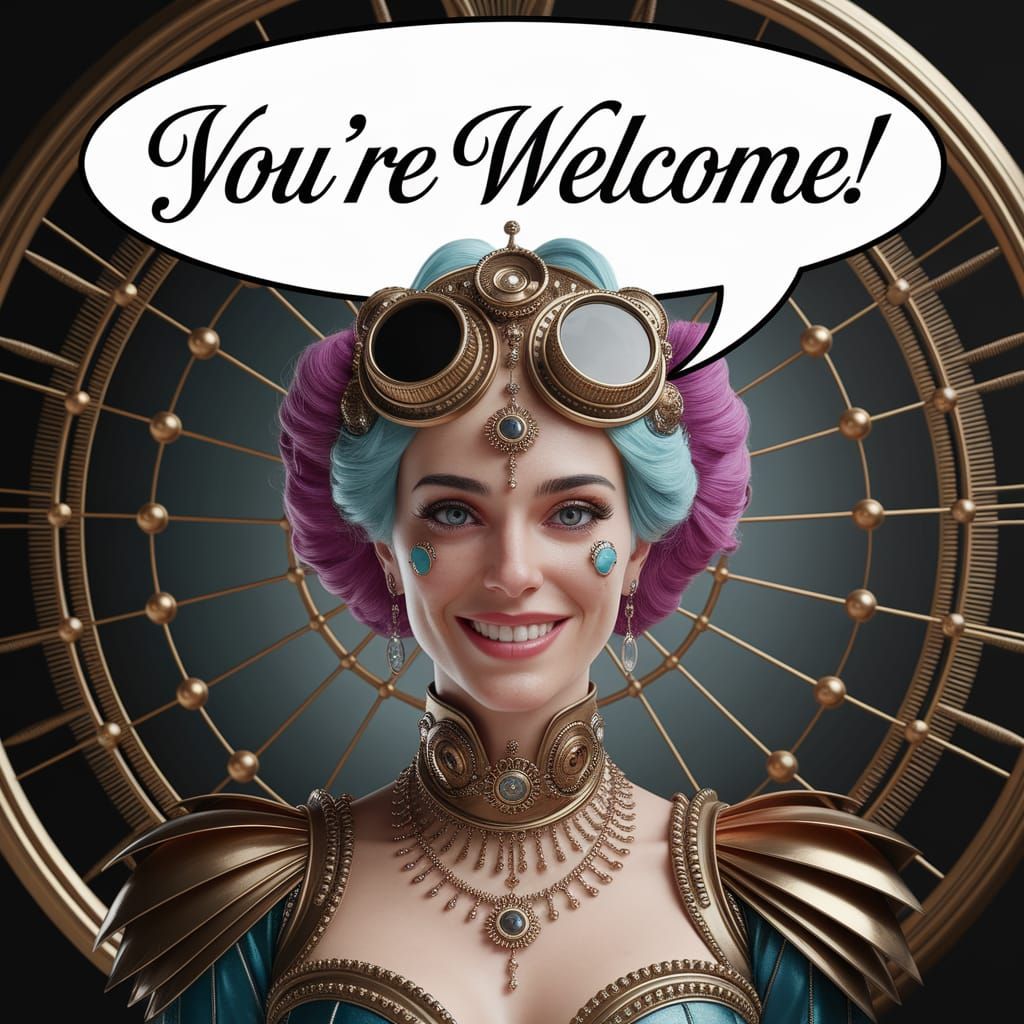 Steampunk Beauty Radiates Joy in Elegant Script