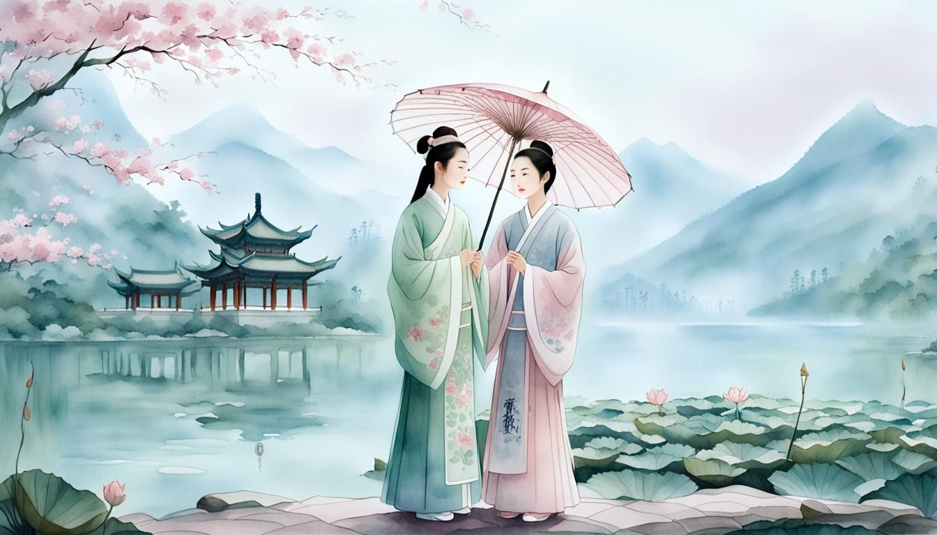 Create a tranquil watercolor scene inspired by the legend of...