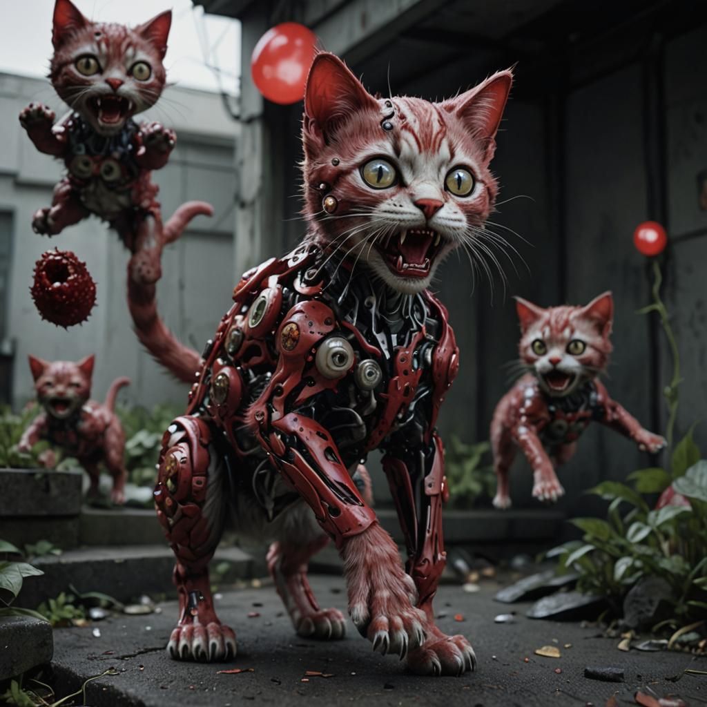 Horrific Kitten Cyborg in Junji Ito Style