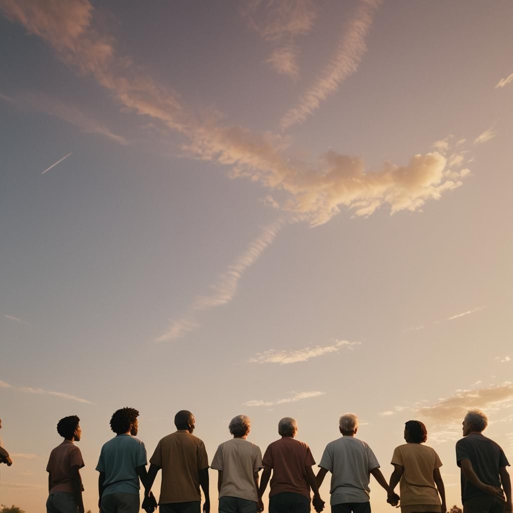 United Group Gaze Towards a Hopeful Sky