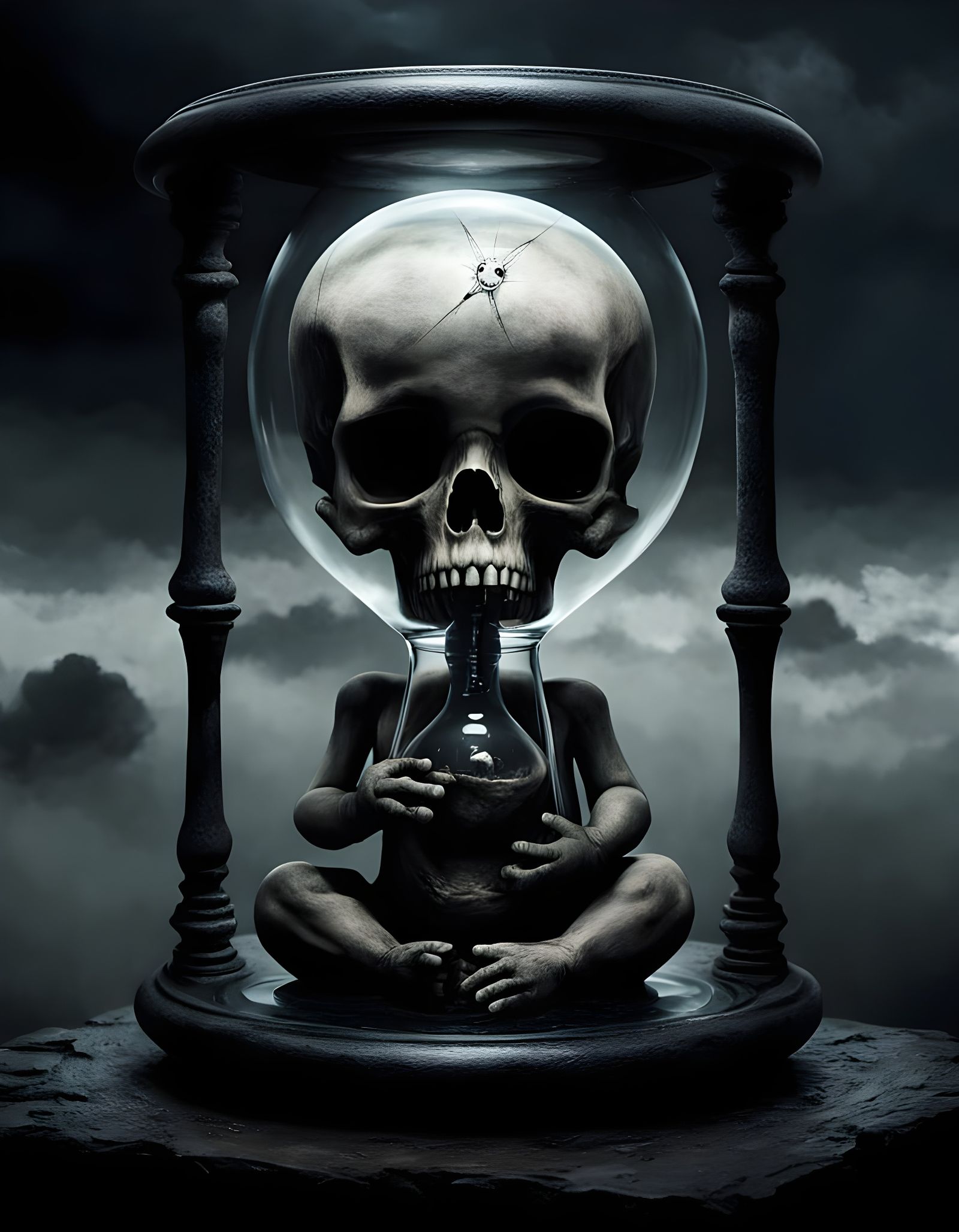 Melancholy Hourglass: Baby and Skull