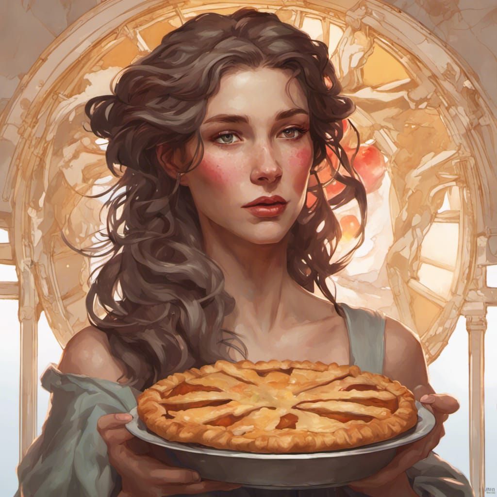 Woman Eating Pie: Hyperdetailed Portrait in Art Nouveau Styl...
