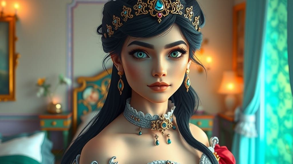 Princess Lilly's Detailed Fantasy Bedroom in Deep Colors