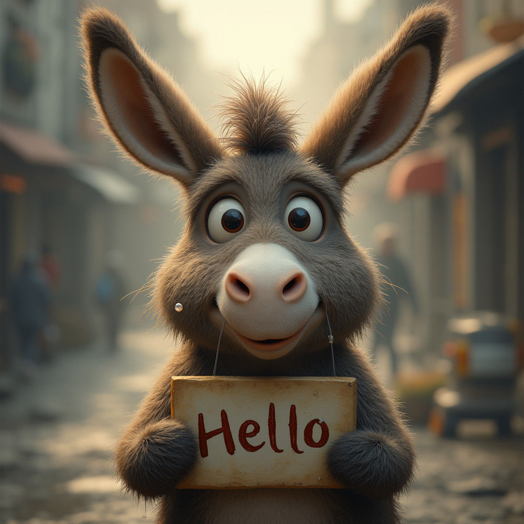 Fluffy Donkey Says Hello: A Hyper-Realistic Image