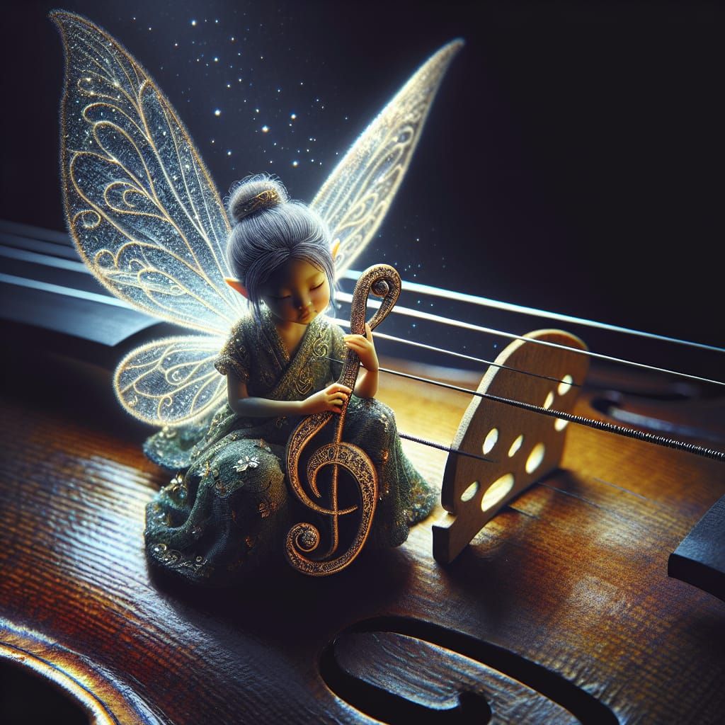 Ethereal Fairy on Violin with Treble Clef