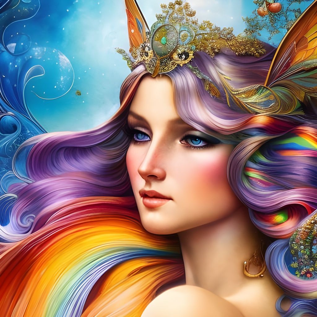 Rainbow Fairy Princess in Art Nouveau Style