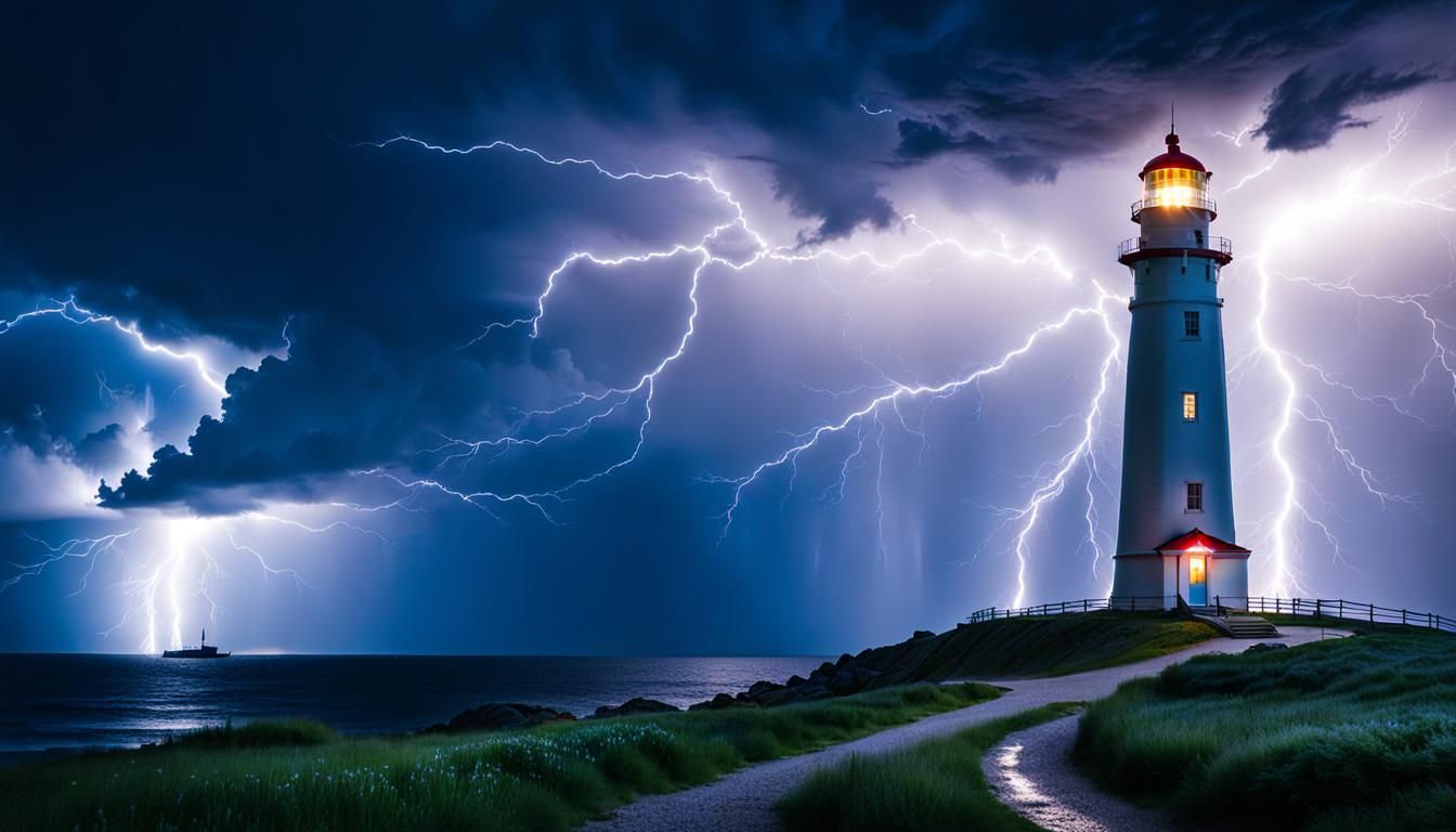 Lighthouse Landscape with Lightning