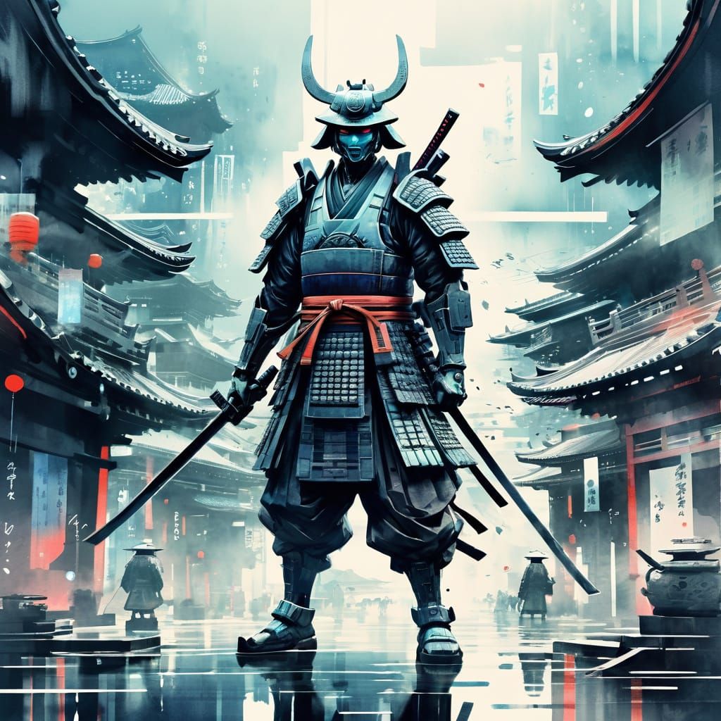 Cybernetic Samurai in Futuristic Tokyo