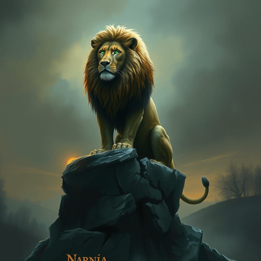 Majestic Lion in Dark Fantasy Narnia, Gothic Art Style