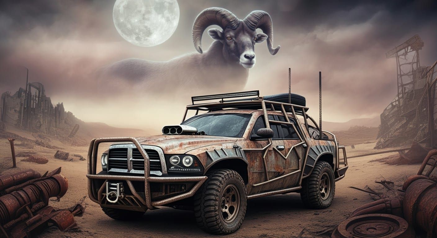 A post-apocalyptic wasteland with rusty machinery with an ol...