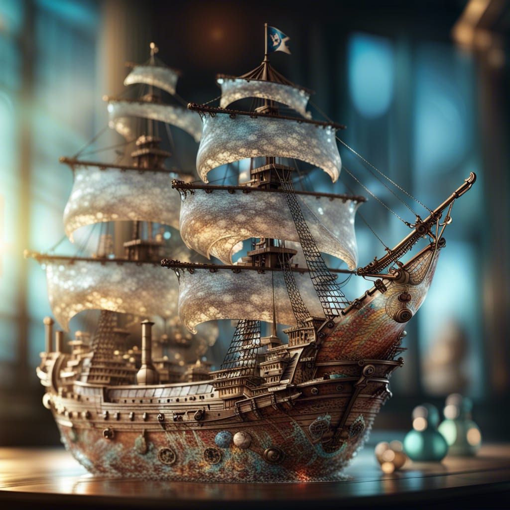 Crystalline Glass Galleon in Photorealistic CGI