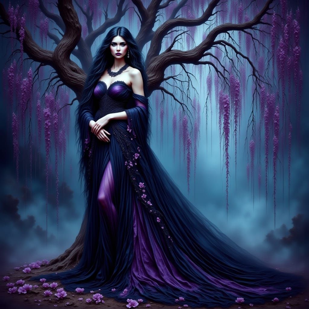 Mystical Wiccan High Priestess Under Weeping Willow