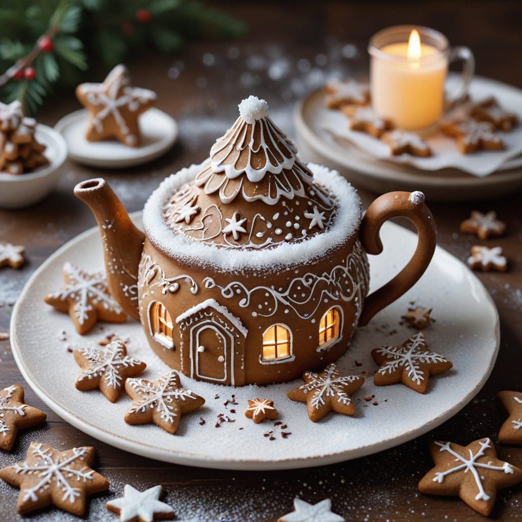 Whimsical Gingerbread Teapot Festive Holiday Treat Digital P...