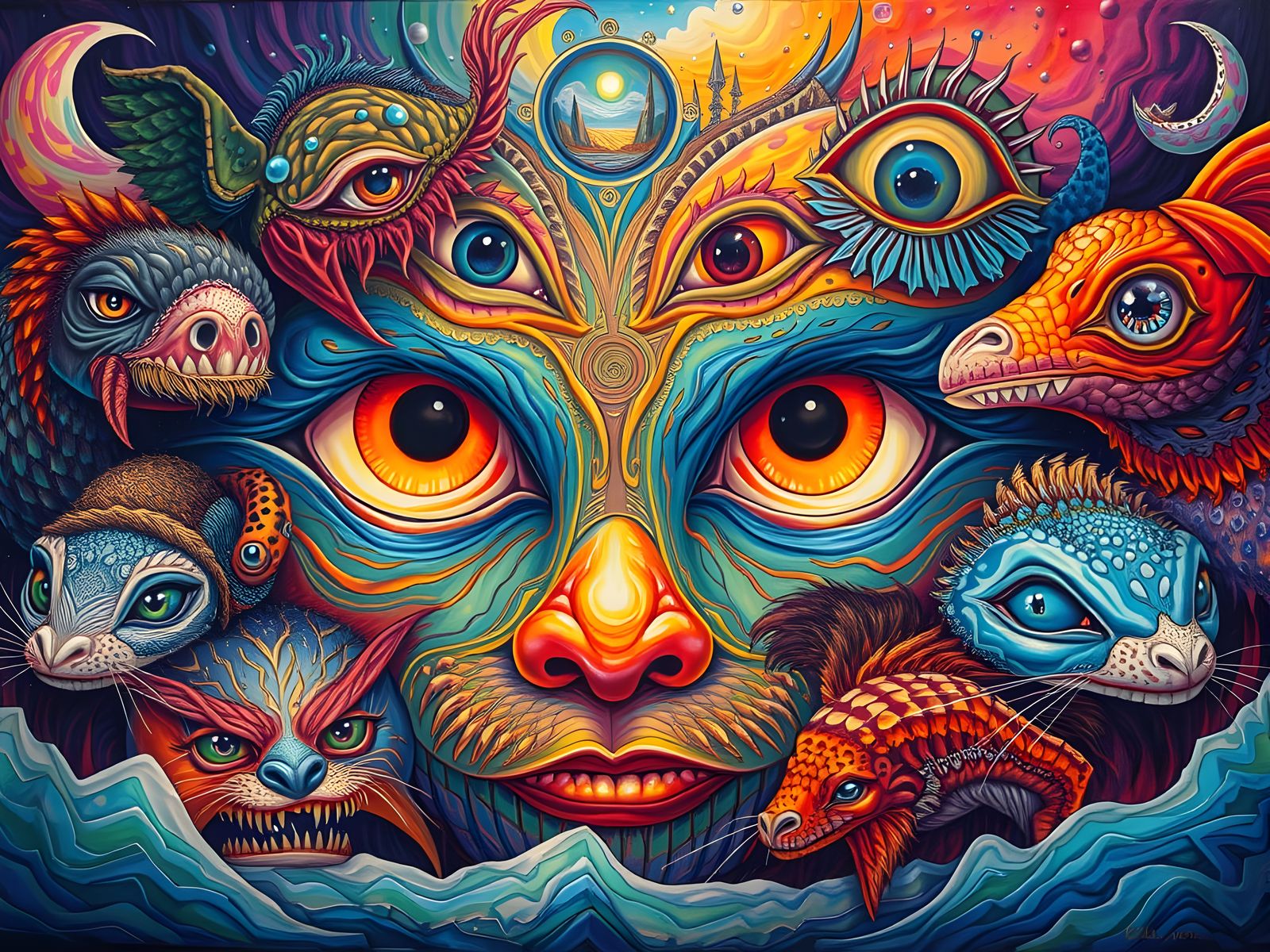 Surreal Landscape with Reptilian Face and Multidimensional E...