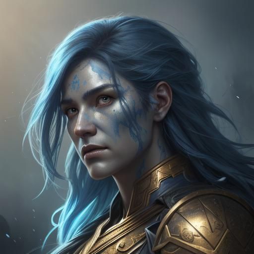 Ancient Runed Humanoid Portrait in Art Nouveau Style