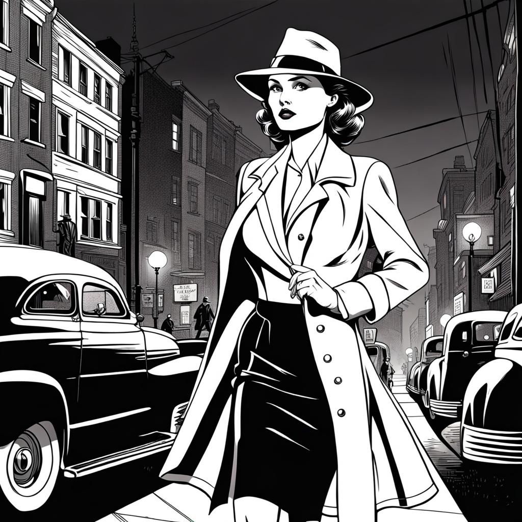 1940s Film Noir Detective in Comic Book Art