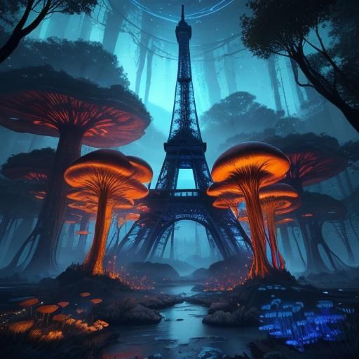 Eiffel Tower in Mystical Forest Concept Art