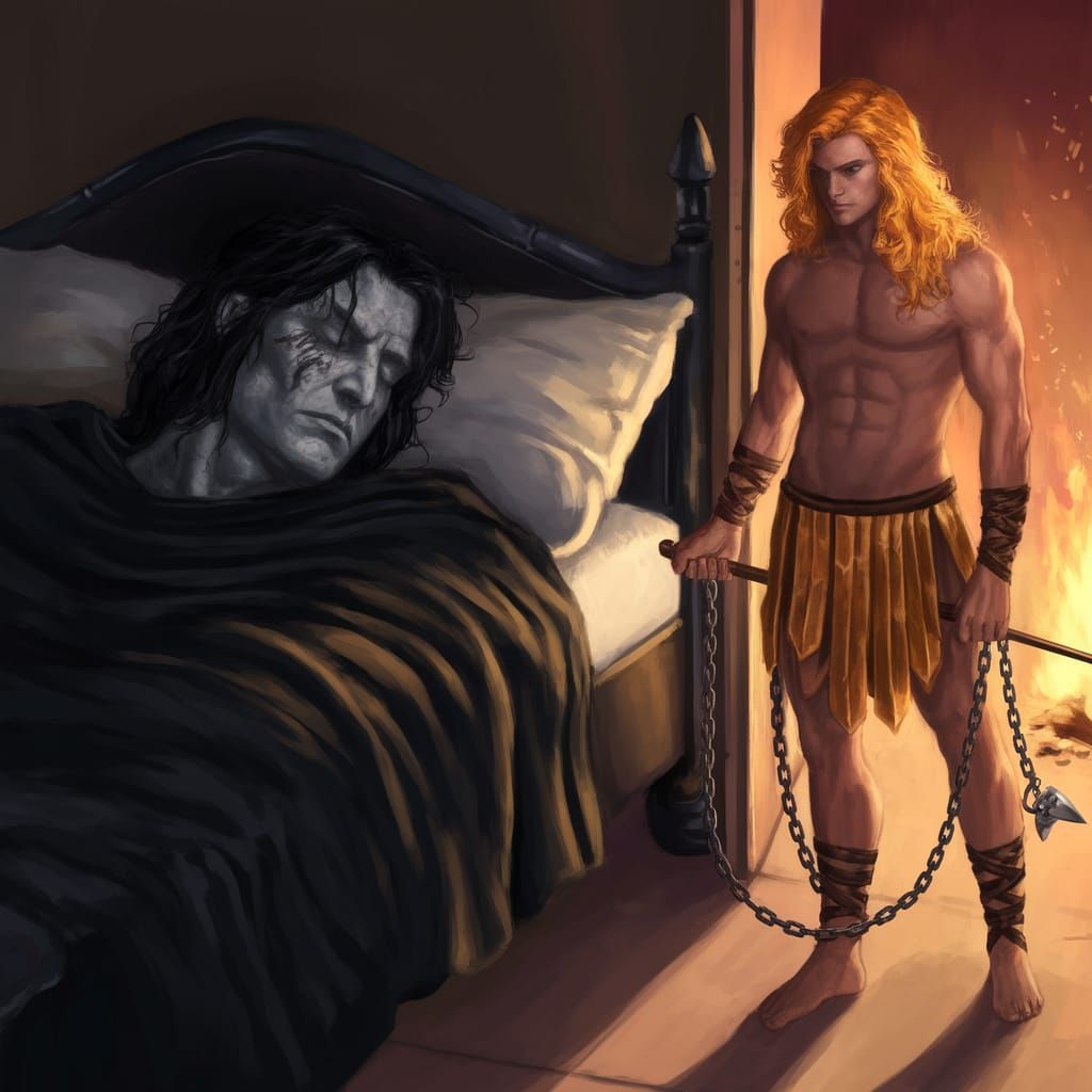 Sleeping Dark Knight in a Grand Bed