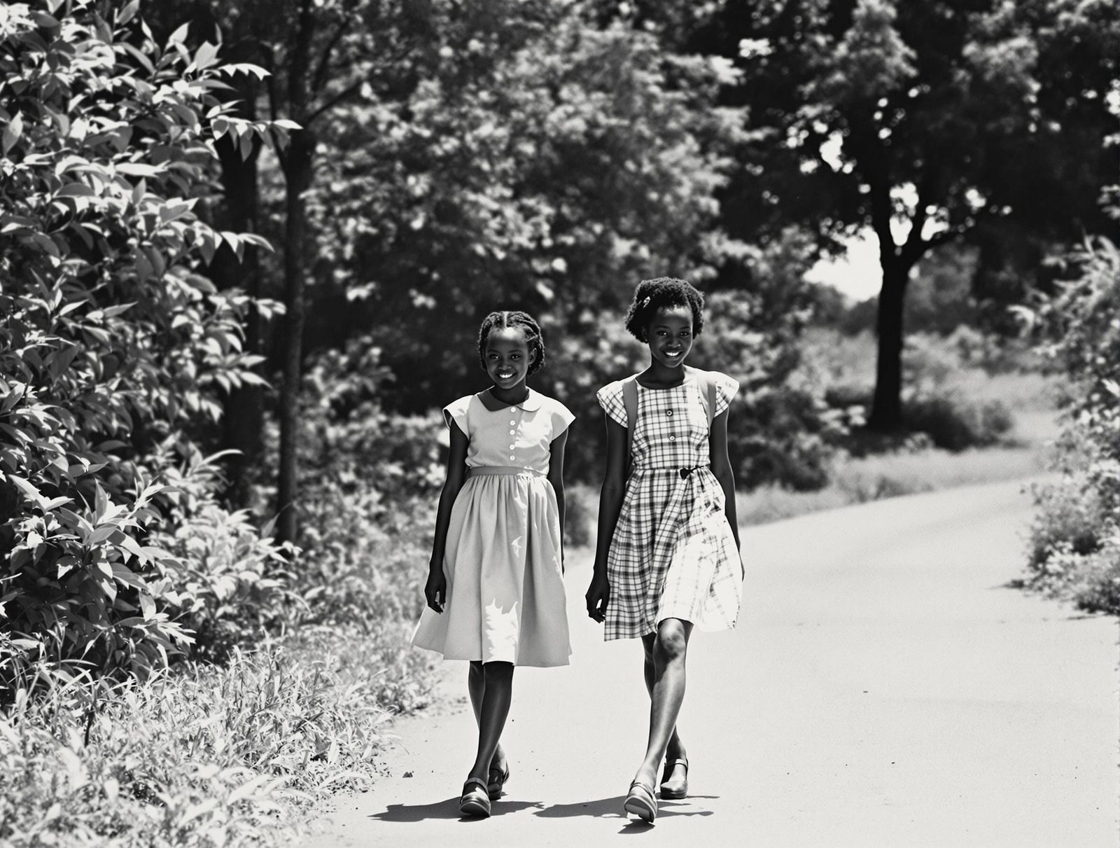 African Girls in 1950s Style Black and White Photo