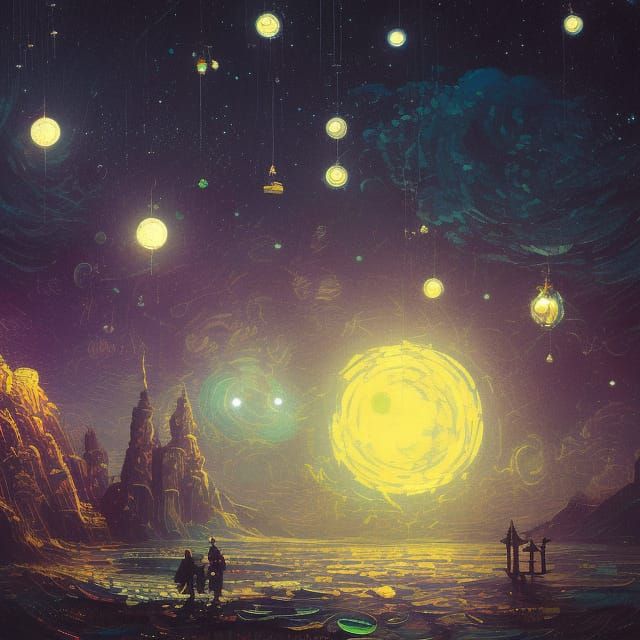 Starry Night in a Bottle: Digital Art Illustration