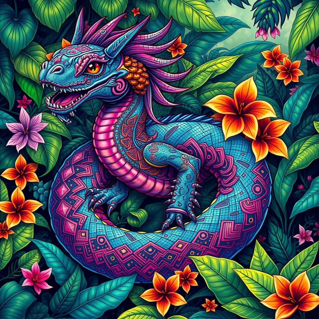 Vibrant Jungle Guardian in Tribal Art Style