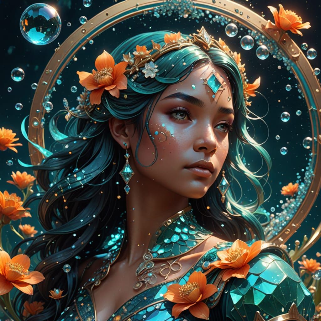 Ethereal Zodiac Pisces in Glittering Metallic Hues