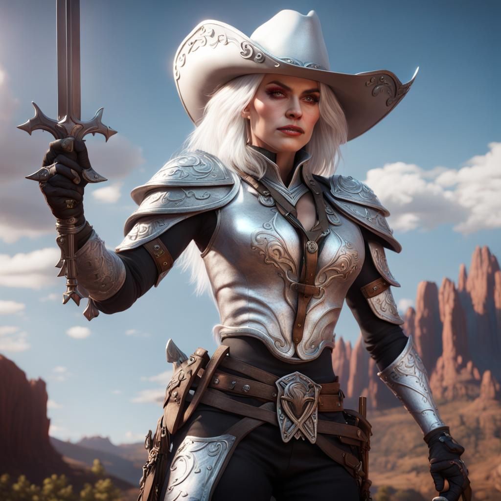 Cowgirl Elf in Silver Armor: Fantasy Concept Art