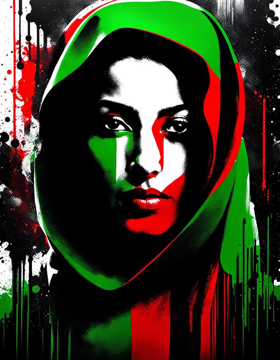 Palestinian Woman Portrait in Splash Art Style