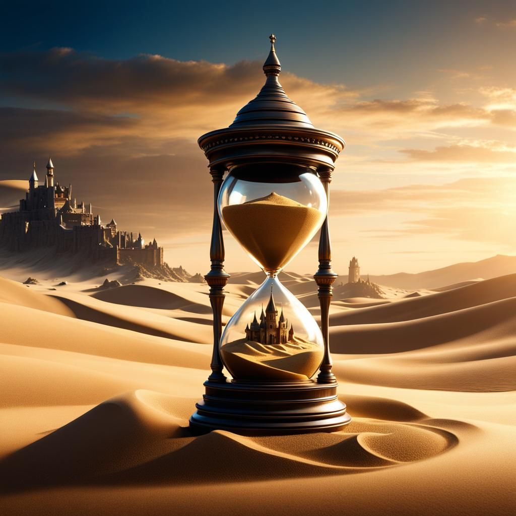 Fantasy Sandcastle in Hourglass, 8k Resolution
