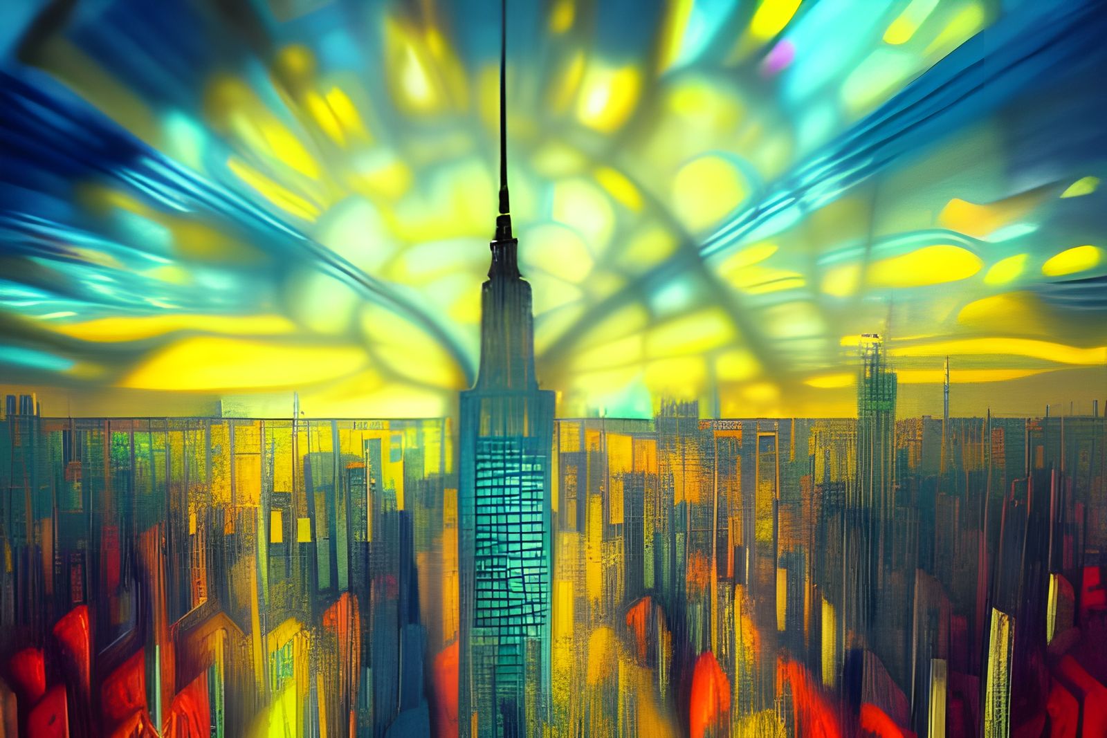 New York City Stained Glass Window in Mixed Media