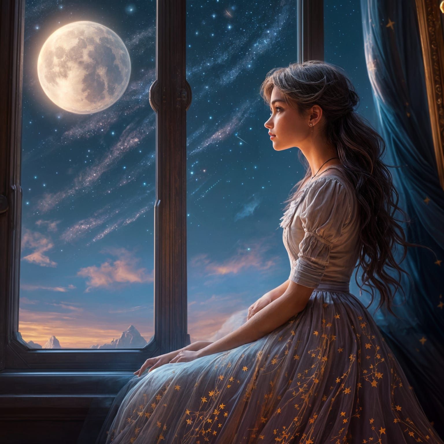 Fantasy Girl Wishes Upon a Shooting Star