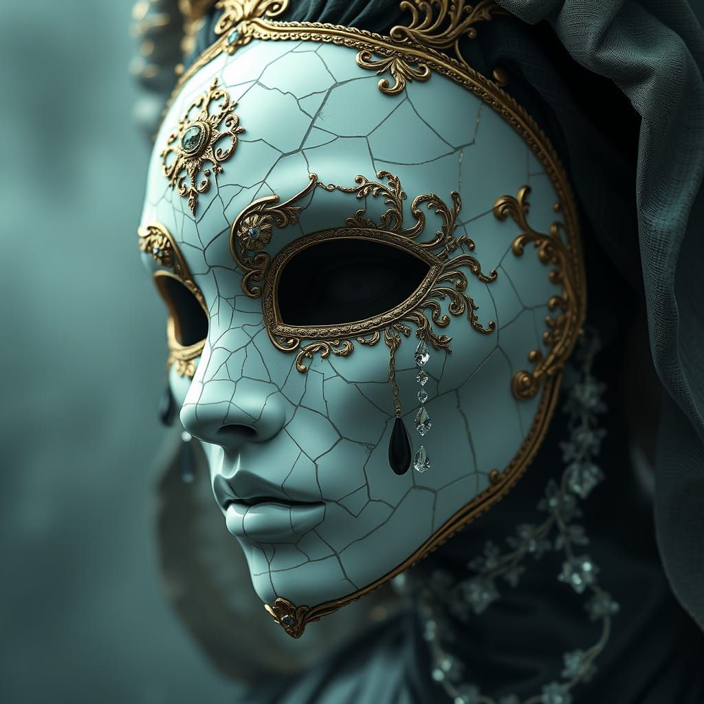 Baroque-Style Porcelain Mask Weeps Diamond Tears