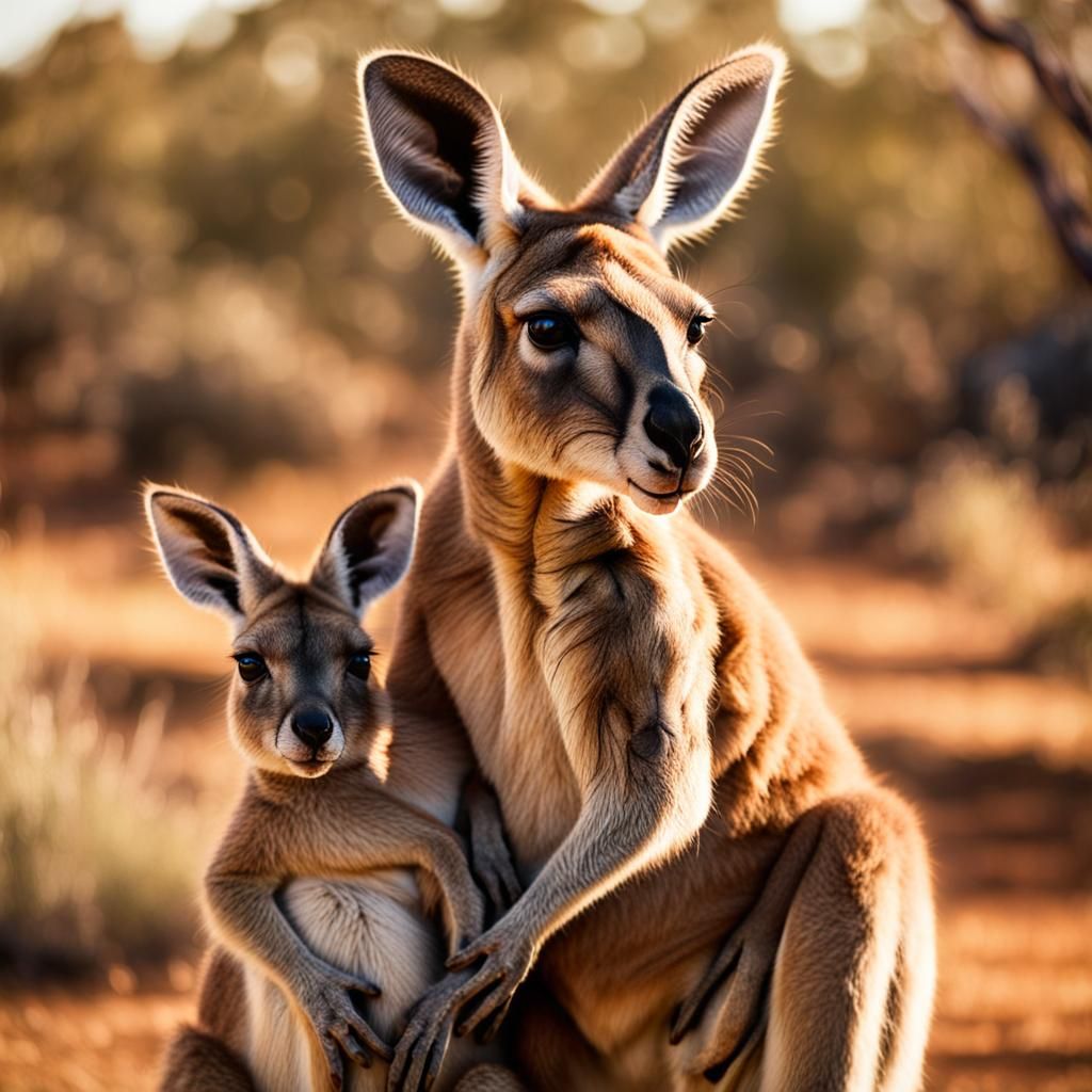 Kangaroo and Joey Portrait in the Outback